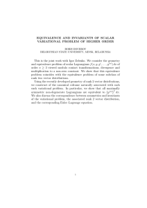 EQUIVALENCE AND INVARIANTS OF SCALAR VARIATIONAL PROBLEM OF HIGHER ORDER