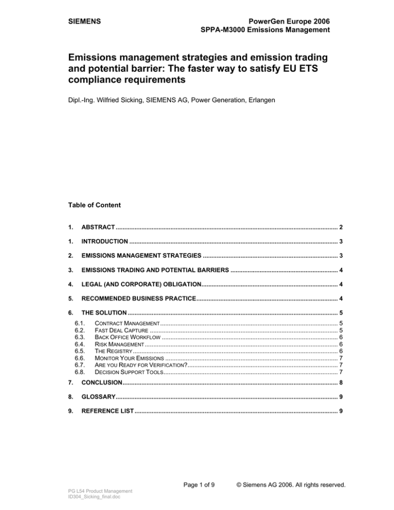 Emissions management strategies and emission trading