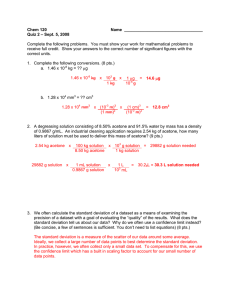 Chem 120 Quiz: Conversions, Solutions, Standard Deviation