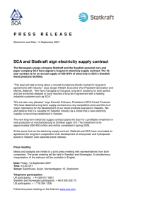 P R E S S   R E L...  SCA and Statkraft sign electricity supply contract