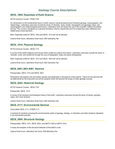 Geology Course Descriptions GEOL 1004: Essentials of Earth Science