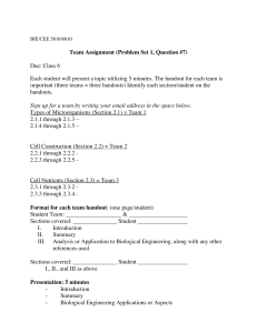 Team Assignment (Problem Set 1, Question #7) Due: Class 6
