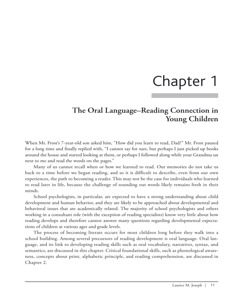 Chapter 1 The Oral LanguageReading Connection in Young Children