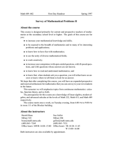 Survey of Mathematical Problems II About the course