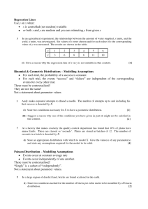 Regression Lines  Binomial &amp; Geometric Distributions – Modelling Assumptions y