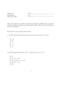 MATH 251 Name: Examination 1 ID#: