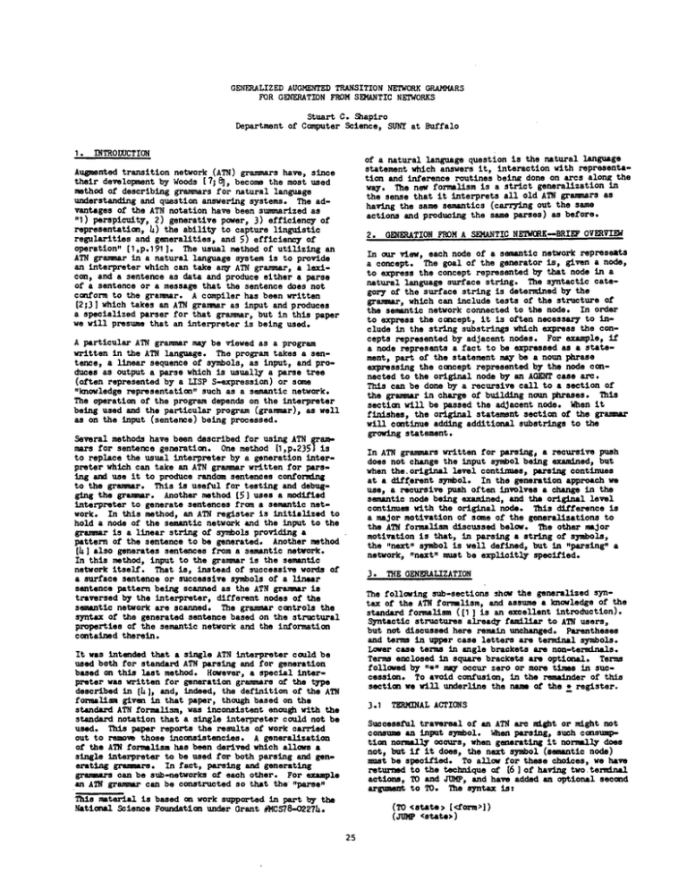 GENF ALIZED AUGMENTED TRANSITION NETWORK GRAMMARS