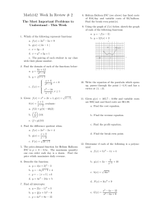 Math142 Week In Review # 2 The Most Important Problems to