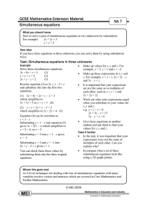 GCSE Mathematics Extension Material NA 7 Simultaneous equations