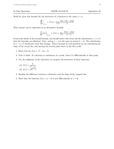 1 In Class Questions MATH 151-Fall 02 September 24