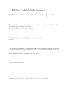 1 10.9: Error Analysis in Taylor Polynomials