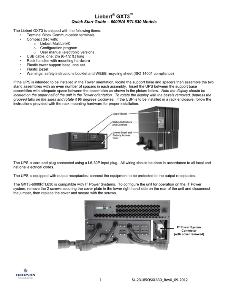 Liebert GXT3 – 6000VA RTL630 Models