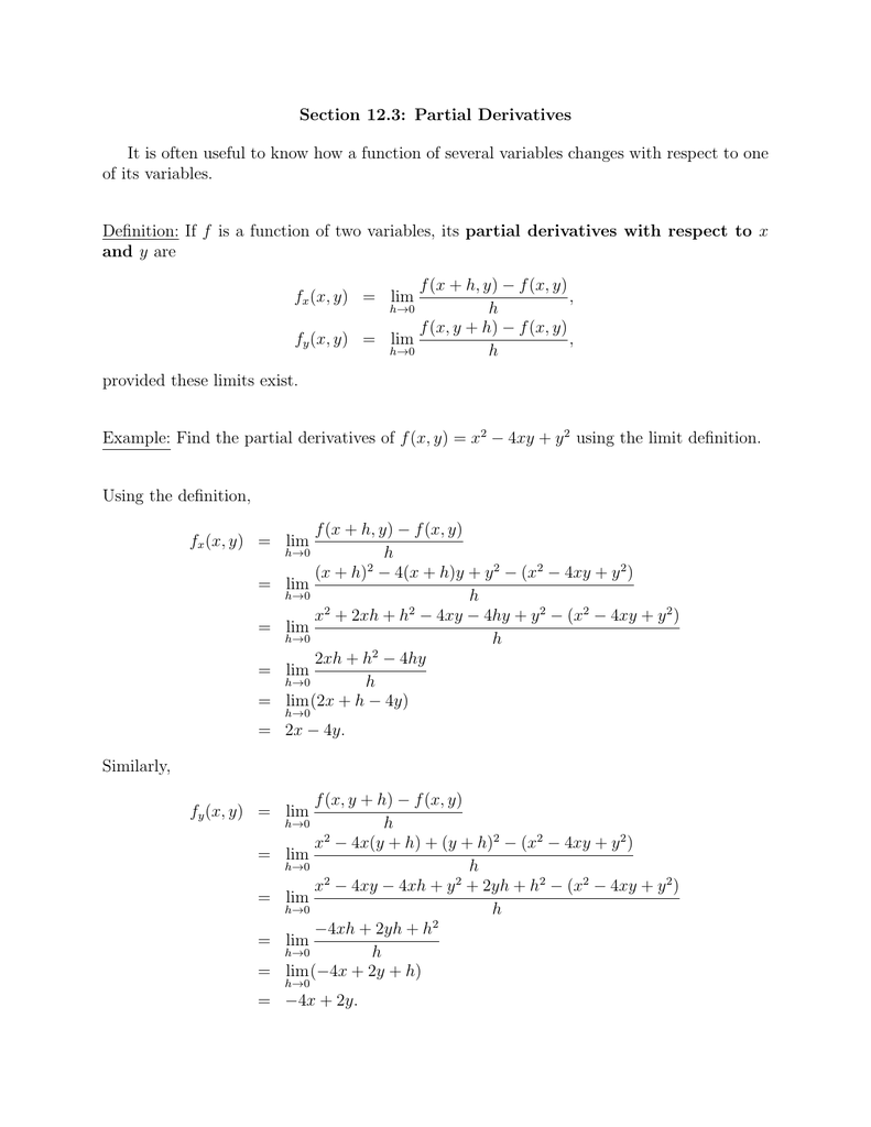 Section 12 3 Partial Derivatives
