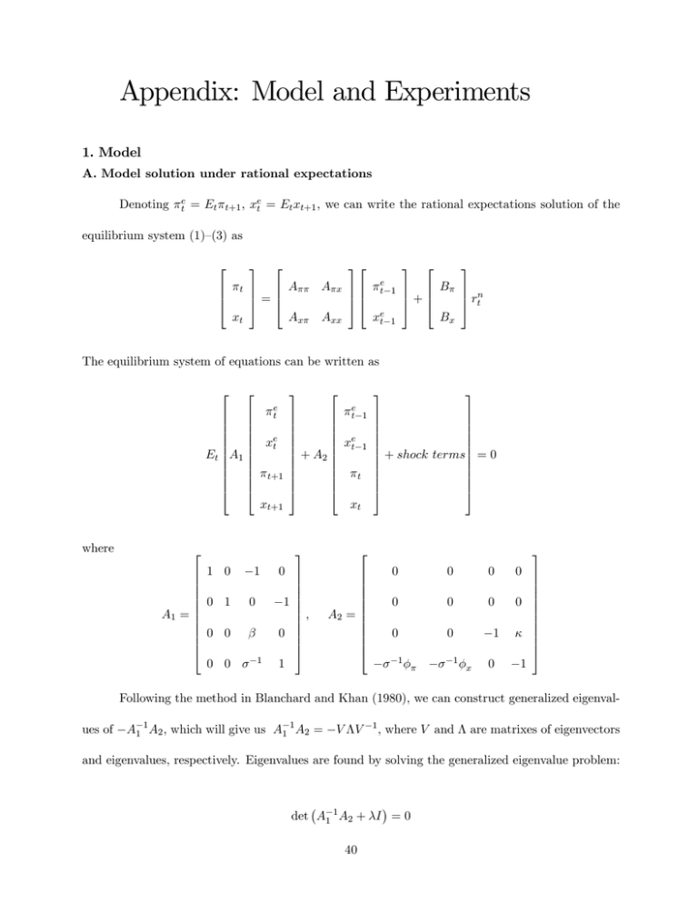 Appendix: Model and Experiments 1. Model