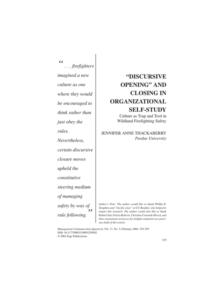 DISCURSIVE OPENING” AND CLOSING IN