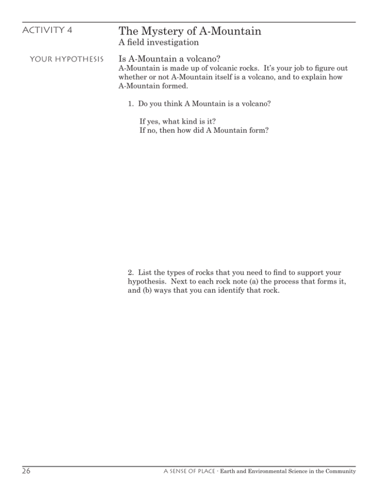 The Mystery Of A Mountain Activity 4 A Fi Eld Investigation