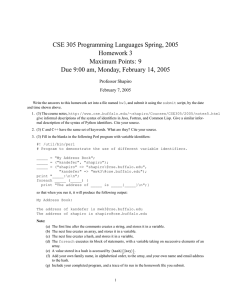 CSE 305 Programming Languages Spring, 2005 Homework 3 Maximum Points: 9