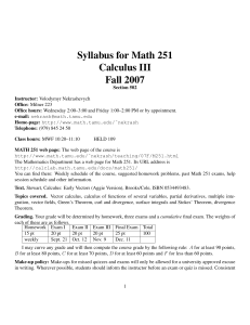 Syllabus for Math 251 Calculus III Fall 2007