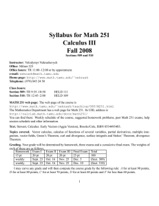 Syllabus for Math 251 Calculus III Fall 2008