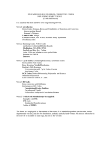 FIVE-WEEK COURSE ON ERROR-CORRECTING CODES FOR SPRING SEMESTER 2012 (Dr Michael Purser)