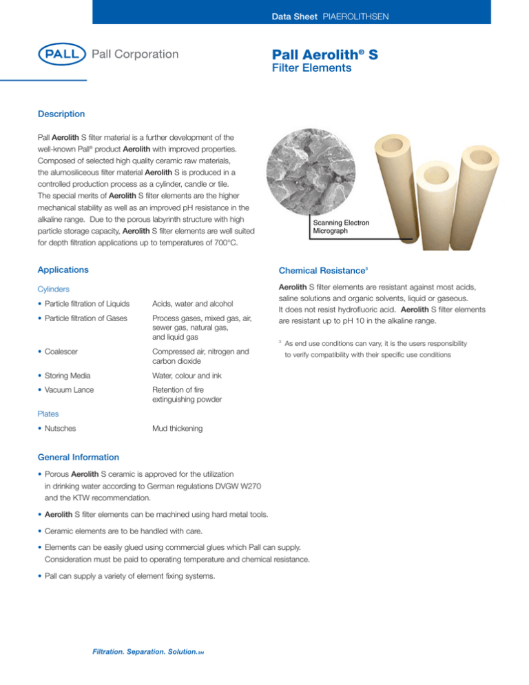 Pall Aerolith S Filter Elements Description