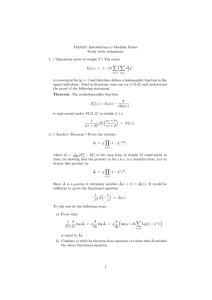 MA342J: Introduction to Modular Forms Study week assignment
