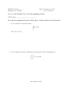 MATH 251, Section Quiz 7 (Sections 13.1–13.3). Thursday, Oct. 14, 2010