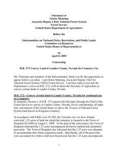 Statement of Gloria Manning Associate Deputy Chief, National Forest System Forest Service