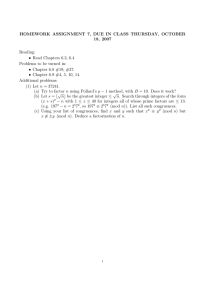 HOMEWORK ASSIGNMENT 7, DUE IN CLASS THURSDAY, OCTOBER 18, 2007 Reading: