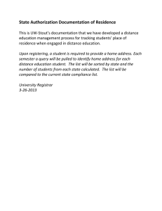 State Authorization Documentation of Residence