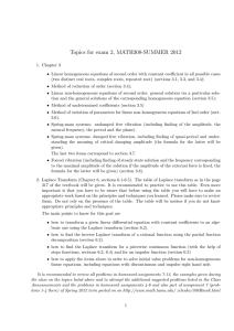 Topics for exam 2, MATH308-SUMMER 2012
