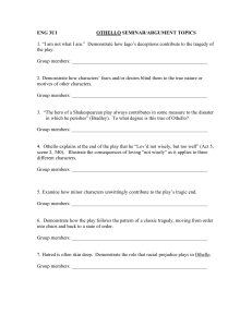 ENG 3U1  OTHELLO SEMINAR/ARGUMENT TOPICS
