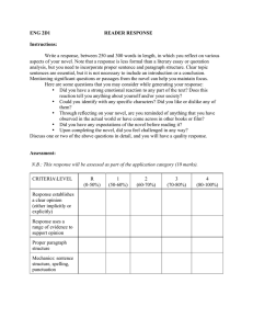 ENG 2D1  READER RESPONSE Instructions: