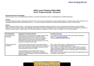 www.studyguide.pk AS/A Level Thinking Skills 9694 Unit 6: Problem Solving – Advanced
