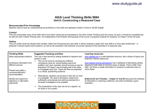 www.studyguide.pk AS/A Level Thinking Skills 9694 Unit 8: Constructing a Reasoned Case