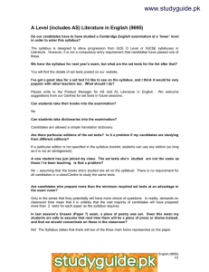 www.studyguide.pk A Level (includes AS) Literature in English (9695)