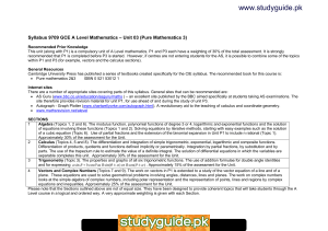www.studyguide.pk Syllabus 9709 GCE A Level Mathematics – Unit 03 (Pure...