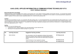 www.studyguide.pk A/AS LEVEL APPLIED INFORMATION &amp; COMMUNICATIONS TECHNOLOGY 9713