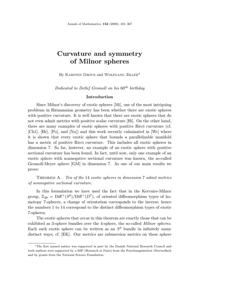 Curvature and symmetry of Milnor spheres