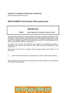 MARK SCHEME for the November 2004 question paper  5090 BIOLOGY