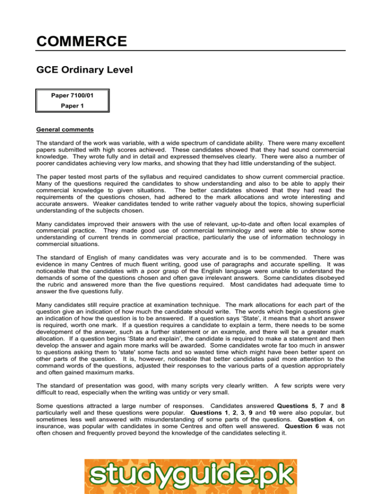 COMMERCE GCE Ordinary Level