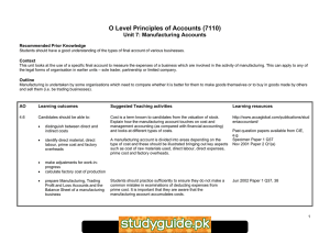 O Level Principles of Accounts (7110) Unit 7: Manufacturing Accounts