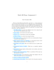 Math 220 Essay Assignment 2 Due November 20th