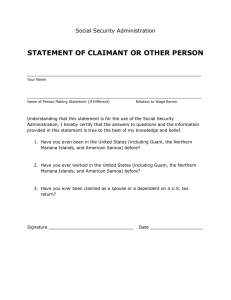 STATEMENT OF CLAIMANT OR OTHER PERSON Social Security Administration