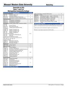 Missouri Western State University Marketing Associate in Arts Years 1 and 2 at