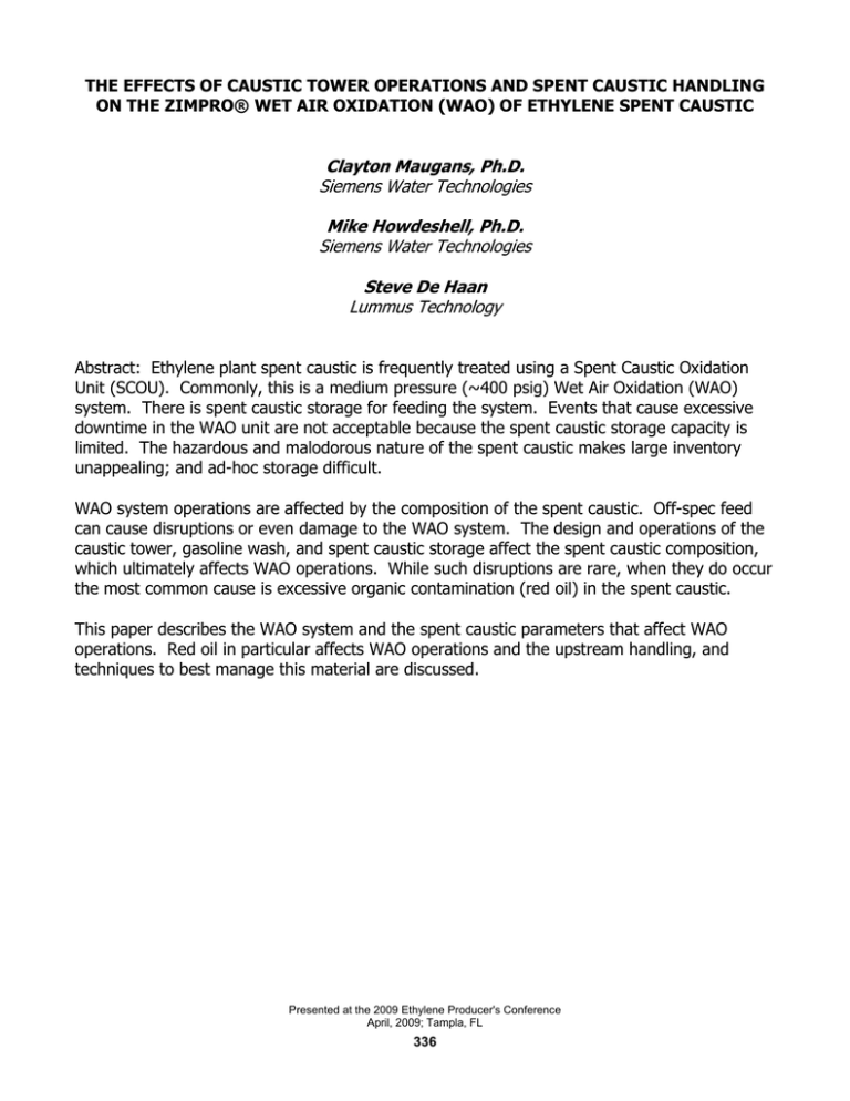 THE EFFECTS OF CAUSTIC TOWER OPERATIONS AND SPENT CAUSTIC HANDLING