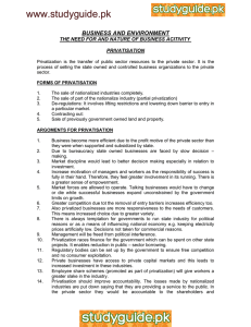 www.studyguide.pk BUSINESS AND ENVIRONMENT THE NEED FOR AND NATURE OF BUSINESS ACITIVITY