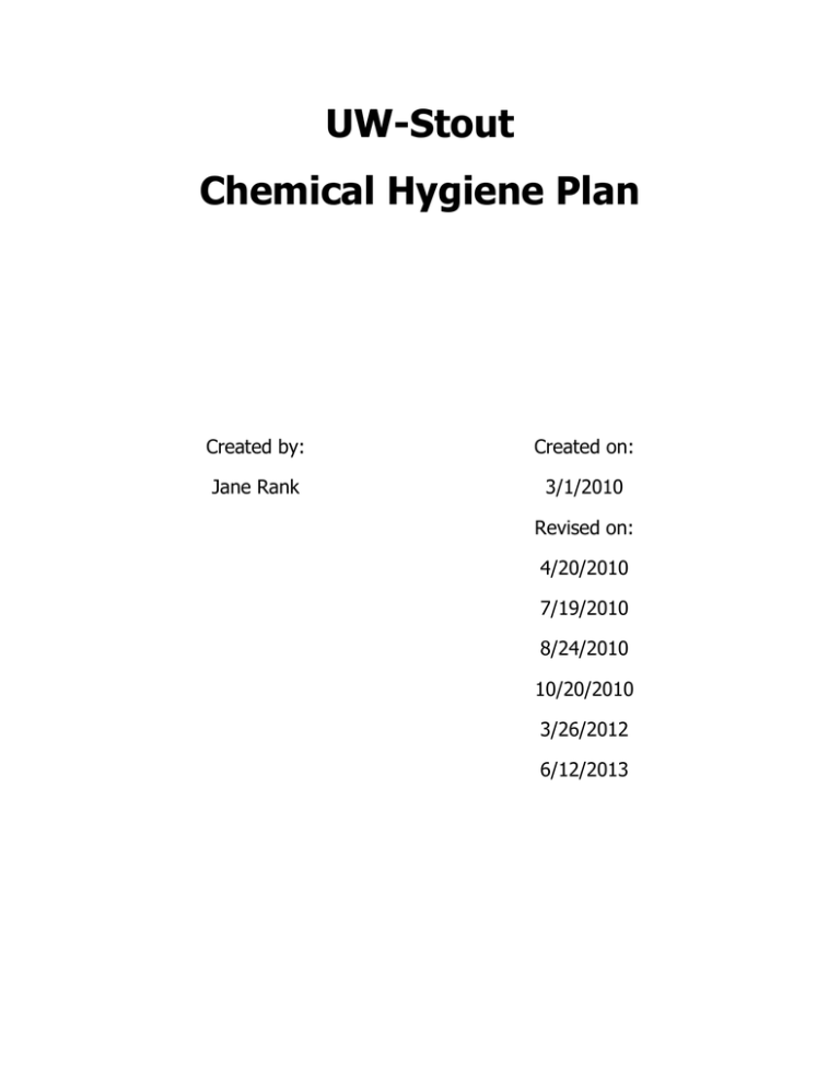 UWStout Chemical Hygiene Plan