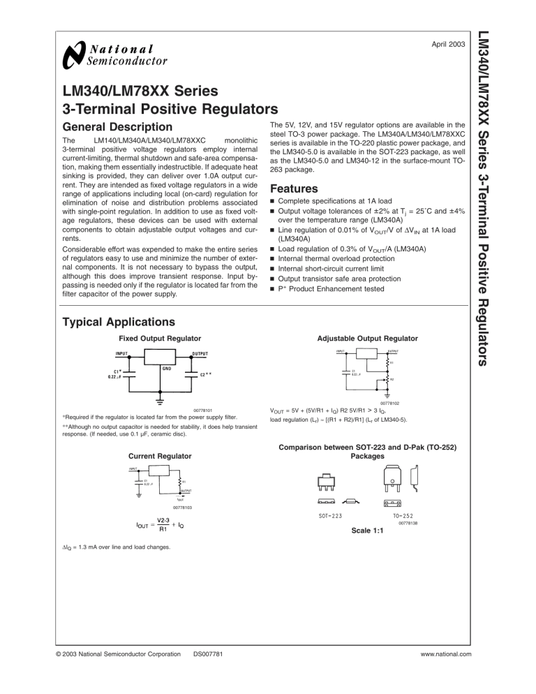 LM340/LM78XX Series 3-Terminal Positive Regulators LM340/LM78XX Series