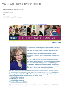 May 12, 2016 Teachers' Biweekly Message North Carolina Public Schools
